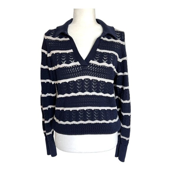 Gap Crochet Navy Blue & White Collared Sweater - Picture 1 of 9